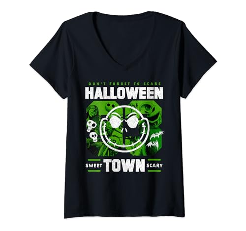 T-shirt col V Disney L'Étrange Noël de Monsieur Jack Halloween Town 93 pour femme