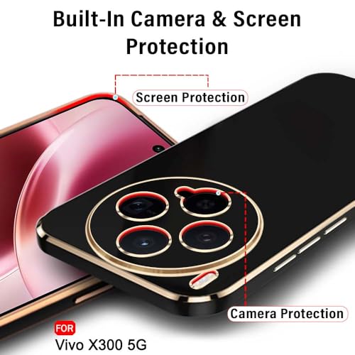 Image of TheGiftKart Luxurious Golden-Plated Back Cover Case for Vivo X300 5G | Raised Lips for Camera & Screen Protection | Shockproof Design | Stylish Back Cover Case for Vivo X300 5G (TPU, Black)