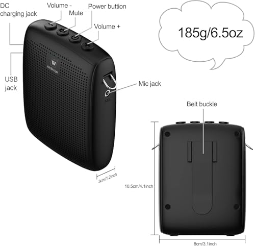 WinBridge Amplificador de Voz con Bluetooth, Kit de Altavoz Portátil y Micrófono, Altavoz con Micrófono Inalámbrico para Profesores, Guías Turísticos, Habla en Público e Instructores de Fitness, WB002 - imagen 5