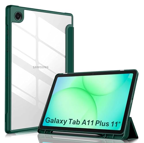 Image of ProElite Cover for Samsung Galaxy Tab A11 Plus 11 inch 2025, Smart Flip Case Cover for Samsung Galaxy Tab A11+ 11 inch 2025 with Pen Holder, Dark Green [Transparent Back]