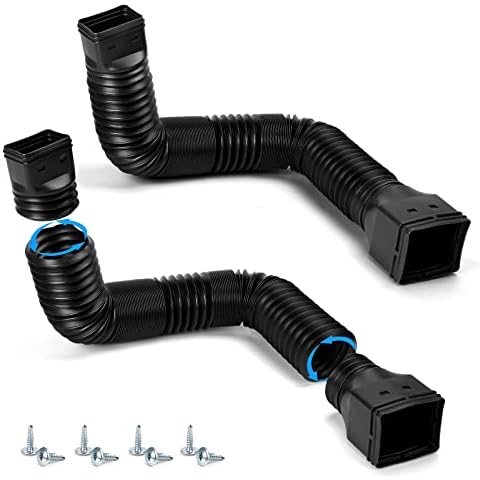 SubClap 2 Pack Gutter Downspout Extensions, Flexible Rainwater Drain Downspout Extender, Telescopic Extensible from 21 to 60 Inches Down Spout Connector Drainage, Black Cover