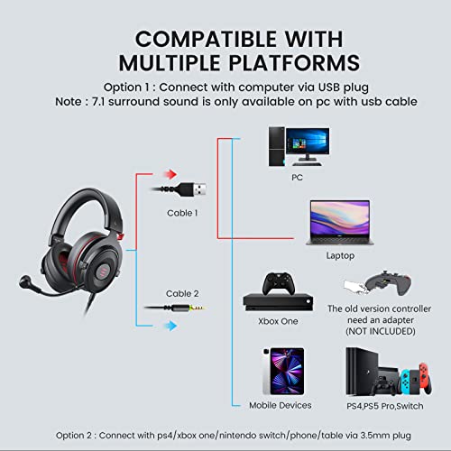 Eksa E900 Usb Gaming Headset - Computer Headset With Detachable Noise Cancelling Microphone, 7.1 Surround Sound, 50Mm Driver - Wired Headphones For Pc, Ps4/Ps5, Xbox One, Switch, Computer, Laptop #TOP5