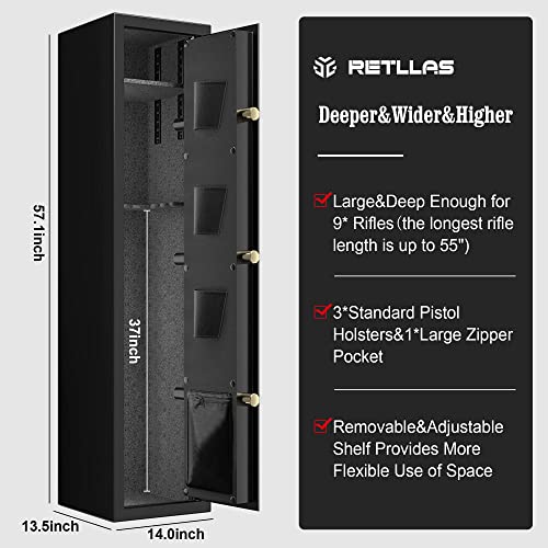 Biometric Rifle Fireproof Gun Safes For Home Rifle And Pistols,Quick Access Large Long Gun Safe For Rifles And Shotguns With 3 Handgun Holsters,1 Zipper Pocket,Adjustable Shelf,Led Light #TOP3