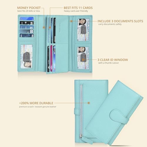 Image of Real Leather Women Wallet Leather with RFID Blocking -Trifold Card Holder Designer Ladies Clutch with ID Window Wallets