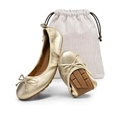 DREAM PAIRS Women's Foldable Bowknot Ballet Flats,Gold,8