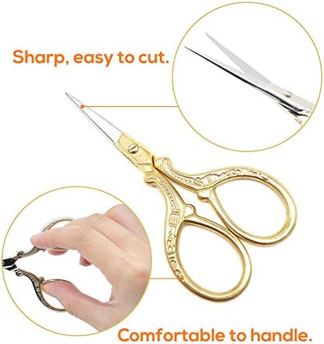 Embroidery Scissors Small Craft Stainless Steel Scissors for Sewing Threading Needlework Handicraft Trimming 2pcs with Fake Leather Scissors Cover