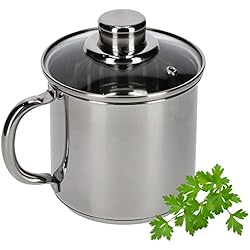 Cacerola Con Mango KADAX Olla alta con tapa de cristal densa, 1,2 L, olla de acero inoxidable con mango cómodo, cacerola, tapa con orificio de vapor, olla de salsa, apta para lavavajillas (plata)