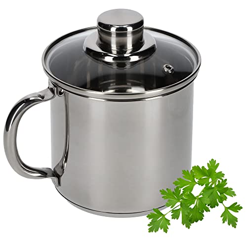 KADAX Edelstahltopf mit Glasdeckel, 1,2L Kochtopf Induktion mit Griff, Milchtopf, Deckel mit Dampfloch, Universaltopf für alle Herdarten