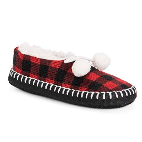 Muk Luks Women's Pom Ballerina Slippers, Red/Black, Large/X-Large