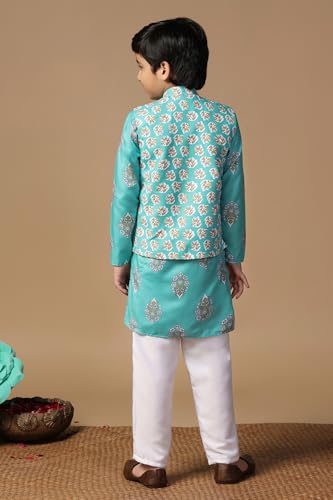 Image of Fashion Dream Boy's Cotton Blend Printed Kurta Pyjama And Jacket Set|Kurta And Payjama Set