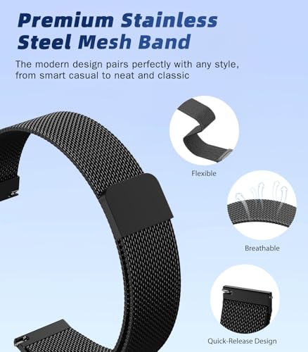 Image of 18mm 20mm 22mm Metal Watch Band Compatible with Venu 3S /2S /4 /3 /Vivoactive 4S /Vivomove 3S /Forerunner 255S /265S /Vivoactive 6 /5 /3, Quick Release Stainless Steel Mesh Strap for Men Women