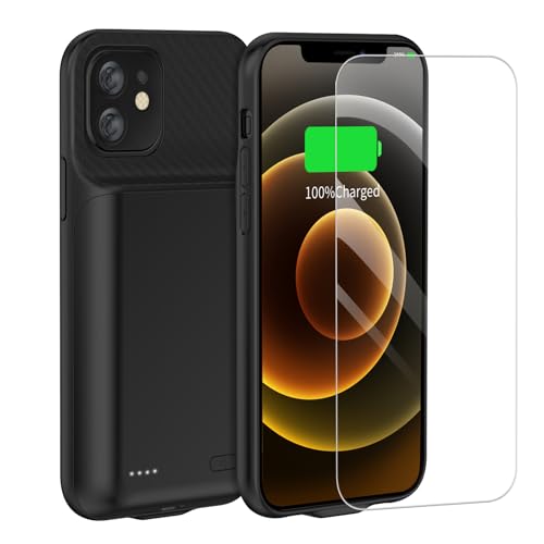 FLSTOR Battery Case for iPhone 12, 7000mAh Rechargeable & Heavy Duty Charging Case, Emergency Power Supply for iPhone 12/12 Pro (Fits 6.1 inch Only), with Screen Protector, Black