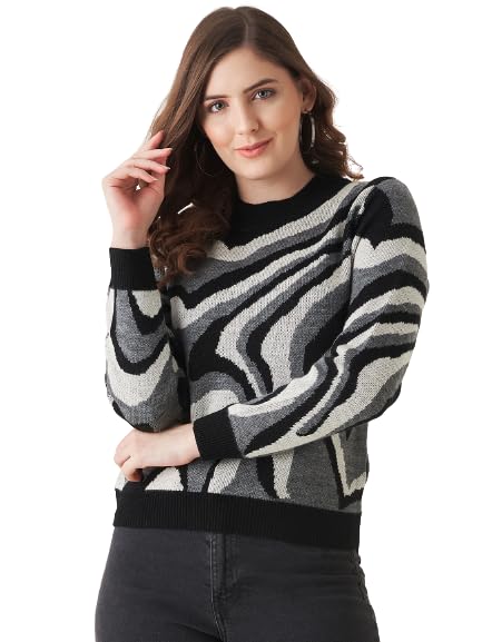 Image of Modeve Animal Print Round Neck Casual Women Sweater||Winterwear||