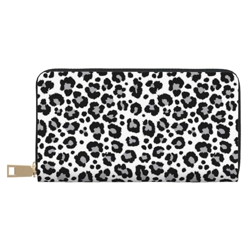 Black grey Leopard print fashion Wallet Women Men, Long PU Leather Wallets for Women, Cute Womens Travel Wallet Purse Pouch with Zipper Pocket