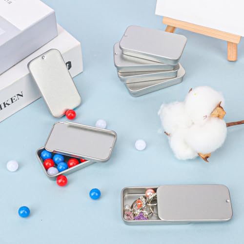 Image of 70 Pack Silver Metal Slide Top Tin Containers, Mini Metal Tin Box with Slide Lid, Empty Lip Balm Containers for DIY Projects, Pills, Candies, Jewelry (2.36 x 1.34 x 0.43 Inch)