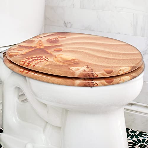 SG Traders® Toilet Seat with Soft Close - Wooden Toilet Seat Cover with Zinc Alloy Hinges, Comfortable Toilet Seat Covers with Colorful Designs Easy to Install, Assembly (Aral)