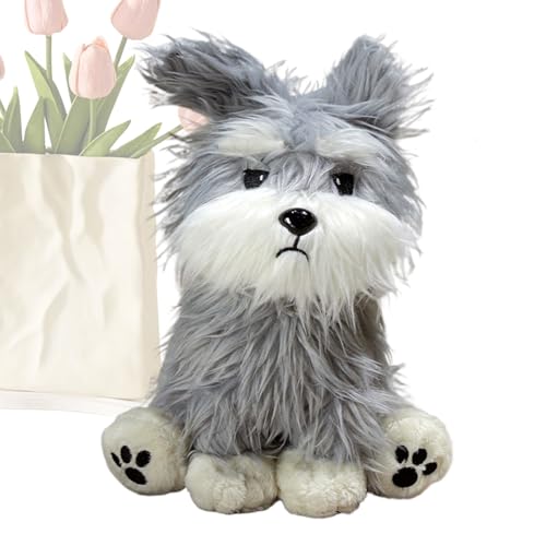 Luieonm Plüsch-Hundepuppe, interaktives Plüsch-Schnauzer-Hundespielzeug, kuschelige Stofftierpuppe, Sammlerstück, Tischornament für, Schlafzimmer, Arbeitszimmer, Wohnzimmer, Kinderzimmer
