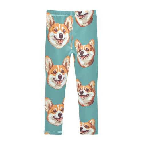 Head of Corgi Girls Leggings,Workout Leggings for Girls Toddler Athletic Legging Size for 3-10T2