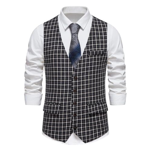 Men's Suit Vest Spring Fall Plaid Plus-Size Button V-Neck Business Vintage Vest for men2