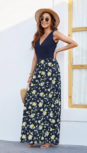 Image of AUSELILY Maxi Dresses for Women Summer Casual Sleeveless V Neck Wrap Dress | Sleeveless Long maxi dress with wrap V neck & side pockets, for formal cocktail, beach & casual daily wear