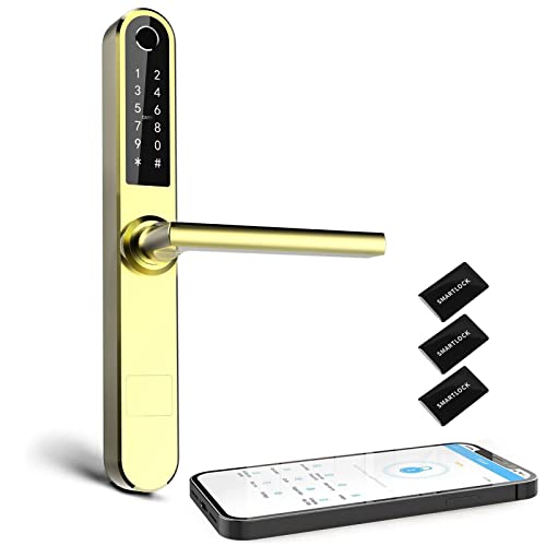 Ruveno Schmales Smart-Türschloss mit Tastatur, Fingerabdruck, Türschloss, Smart-Schloss, schlüssellos, Türschloss für Smart Home (Gold 6085) Cover