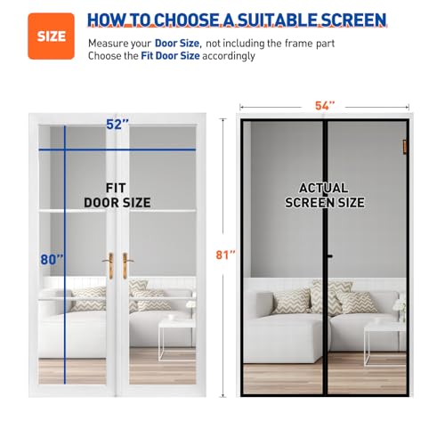 Image of MAGZO Magnetic Screen Door Fits Door Size 52 inchx80 inch, Hands-Free Mesh Gray | 54 inchx81 inchHeavy Duty Door Screen Magnetic Closure & Windproof Fastener, Pet Friendly Patio Door Mesh Screen With Magnet