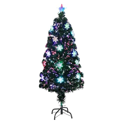 VINGLI 4ft Pre-lit Fiber Optic Artificial Christmas Tree w/Multicolor LED Lights, Snowflakes & Top Star, Small Xmas Tree with Lights Indoor Holiday Home Decoration