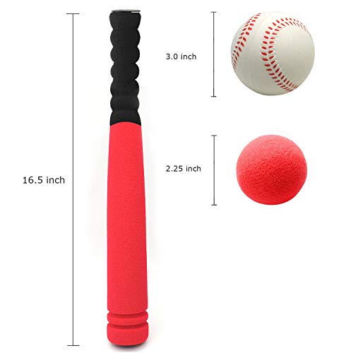 CeleMoon [Mini Size] Super Safe Kids Foam 16.5 inch Baseball Bat Toys with 2 Balls for Children Age 1 2 3 yrs Old, Portable Carrying Bag Included, Red - Thumbnail 3