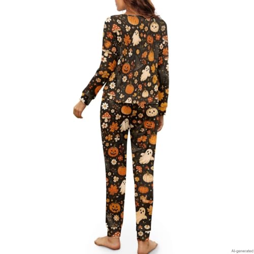 Image of Women's 2 Piece Printed Pajama Set Long Sleeve Sleepwear Set with Long Pants Casual Lounge Sets with Pocket