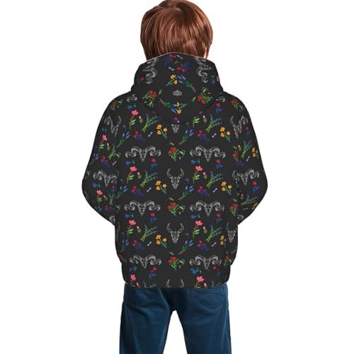 Skull with Flower Kid Hoodies Boys Sweatshirts Girls Pullover with Pocket4