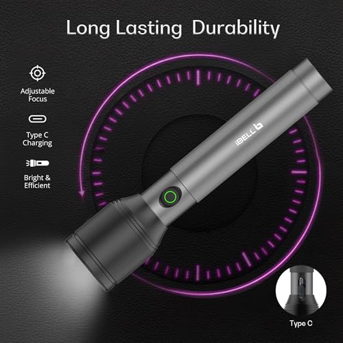 Image of IBELL LUMINEX 900 Rechargeable Torch Light High Power,3 Light Modes, 20W, 4000 mah Battery,Telescopic Zoom,Type C Charging, LED Flashlight, Long Distance Range, for Home,Outdoor & Emergency Use (Grey)
