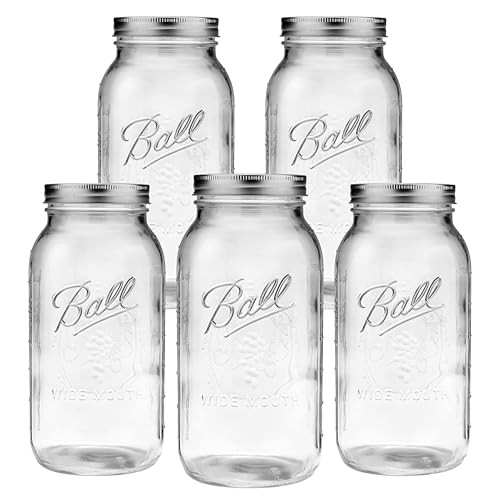 Ball - 64oz Wide Mouth Jars with Lids & Bands 5 Pack Jars | Half ...