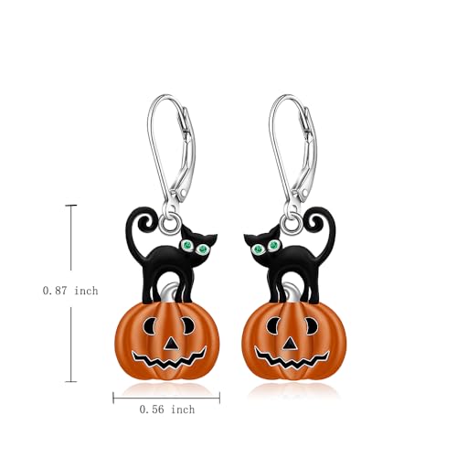 Halloween Gifts for Women Halloween Earrings for Women Pumpkin Black Cat Earrings Sterling Silver Cat Pumpkin Earring Dangle Leverback Lover Gifts2