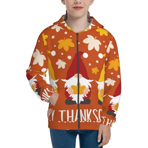 Happy Thanksgiving Three Gnomes Kids Pullover Hoodies Boys Zip Up Sweatshirts Girls Athletic Clothes with Pocket3