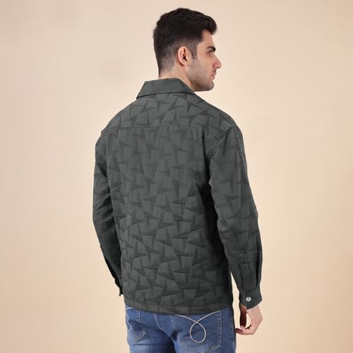 Image of Urban Scottish Men's Oversized Shacket, Cotton Jacquard, Long Sleeve Button Down Collared Shirt Jacket for Mens - Long Fit, Textured Fabric, Stylish Casual Outerwear