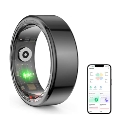 OBEST Anillo Inteligente Hombre Mujer, Smart Ring Bluetooth Rastreador Salud, Monitor Ejercicios Inalámbrico, Frecuencia Cardíaca Sueño Oxígeno Sangre Calorías Pulsómetro IP68 Impermeable, Tamaño 12