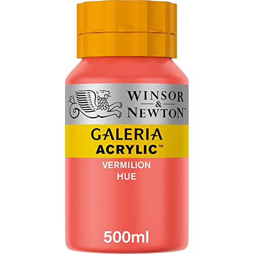 Image of Winsor & Newton Galeria Acrylic Colour - Jar of 500 ML - Vermilion Hue (682) - Highly Pigmented Lightfast Artists' Acrylic Paints for Canvas, Wood, Fabric & Paper - More Colours Available