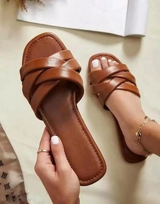 Cross Flats Sandal for women and girls | Women Ethnic Flats Footwear for Women | Fancy & Stylish Slippers For Party and Formal Wear - Image 3