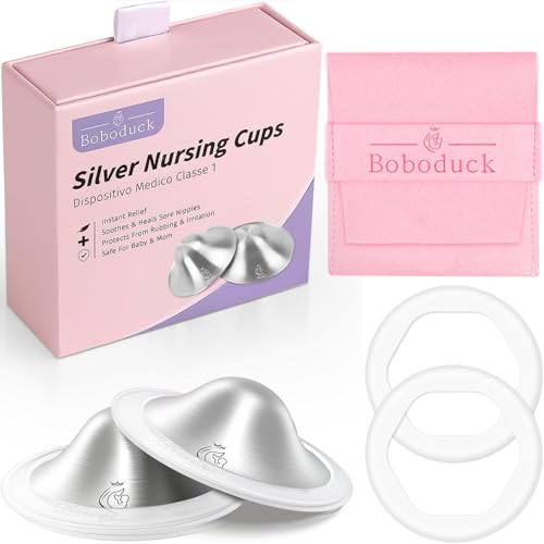 Image of Boboduck 925 Silver Nipple Covers Breastfeeding - The Original Silver Nursing Cups - Protect and Soothe Sore Nipples - Silver Nipple Shield Guards with Soft Silicone Ring