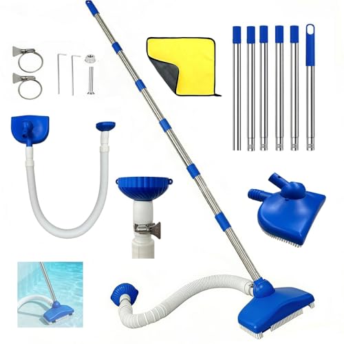Nettoyeur de Sol de Piscine avec Tuyau Rétractable 350 cm, Aspirateur de Sol avec Tige Télescopique de 230 cm, pour Piscine, Etang, Jacuzzi, Salle de Bain et Spa