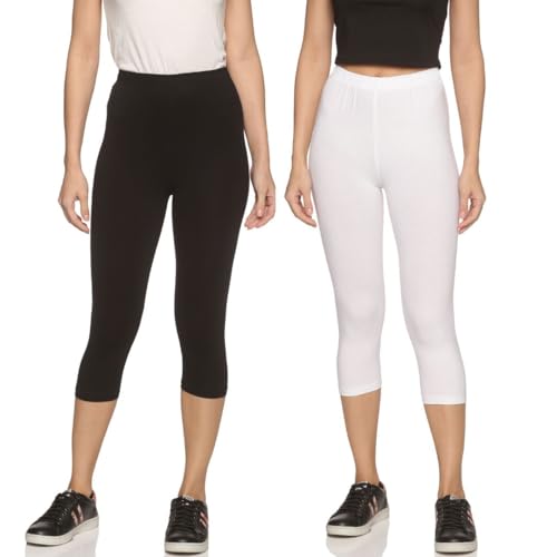 Image of OUTFLITS Women's Knee-Length Cotton Spandex Essential Capri Stretchy Leggings |Small - 2XL Adult |Yoga Leggings, Workout, Gym, Running 3 /4th Leggings for Women(OFLLC)