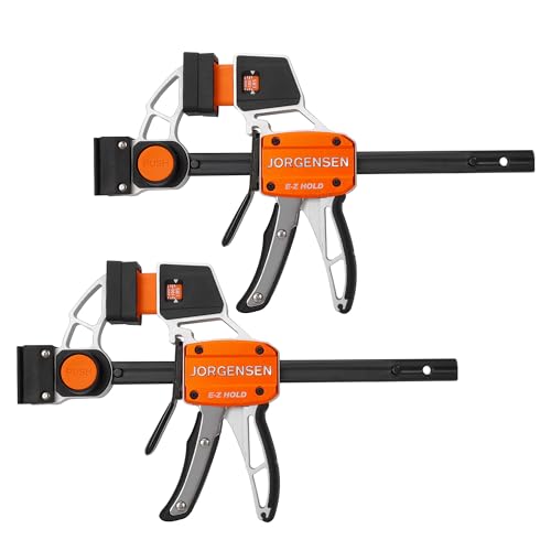 Image of Jorgensen E-Z Hold 400LBS 6 Inch Aluminum Handle Bar Clamps for Woodworking, 2-Pack One-Handed Medium Duty F Clamps Set, Expandable Clamp /Spreader with Load Limit Indicator, Woodworking Bar Clamps