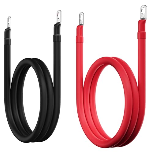 Image of 2 Gauge AWG Battery Cables 2 Ft Black+2 Ft Red, Pure Copper Power Inverter Wire Set with 3/8 in Lugs Both Ends,High Power Flexible&Durable for Automotive Solar Marine Boat RV Car Motorcycle-UL-Outdoor