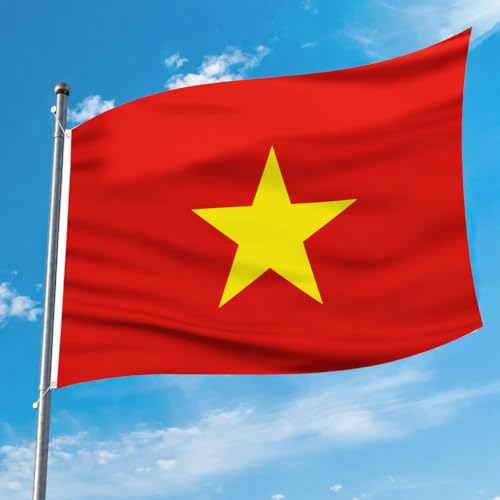 Image of AhfuLife Vietnam Flag 5ft x 3ft for Party Decorations, 2 Pcs Large Vietnamese Flag Polyester Double Side with Brass Eyelets for National Day Garden Street