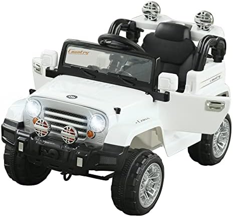 Aosom Kids Ride-on Car, Off-Road Truck with MP3 Connection, Working Horn, Steering Wheel, and Remote Control, 12V Motor, White