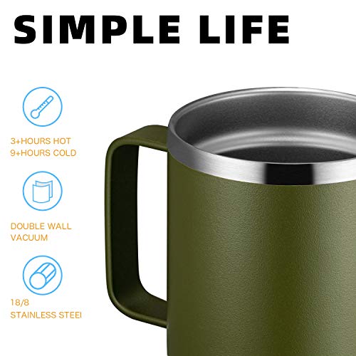 Meway 12Oz Coffee Mug With Handle 4 Pack Bulk,Stainless Steel Insulated Travel Tumblers With Sliding Lid,Double Wall Vacuum Camping Cup For Hot & Cold Drinks Tea (Army Green,Set Of 4) #TOP2