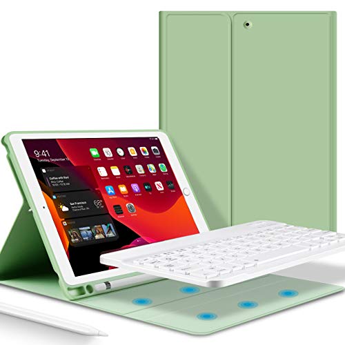 KenKe Keyboard Case for iPad 9th Generation (2021)   8th Gen(2020)   7th Gen (2019) 10.2 Inch with Pencil Holder, Stand Folio Wireless Bluetooth Keyboard ipad 10.2 inch case - Green