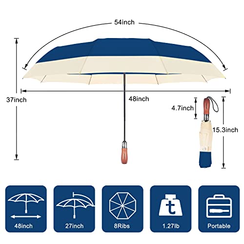 Lejorain Compact Golf Umbrella Large - 54Inch Travel Big Portable Automatic Folding Umbrella Windproof For Men Heavy Duty 210T Dupont Teflon Coated Umbrella For Rain #TOP1