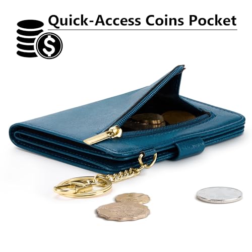 Image of Airkit Small Wallet Women RFID, PU Leather Card Holder with Keychain | Slim Compact Zipper Coin Purse for Ladies, Travel Holiday Gifts for Mom, Cute Mini Bifold Wallets