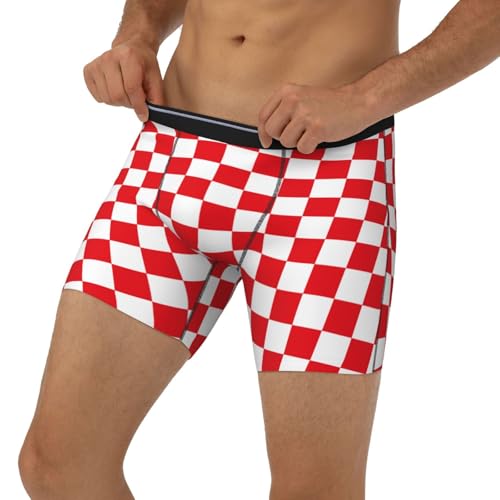 Red And White Checkered Men's Underwear Boxer Briefs Breathable Cooling Long Boxer Briefs3